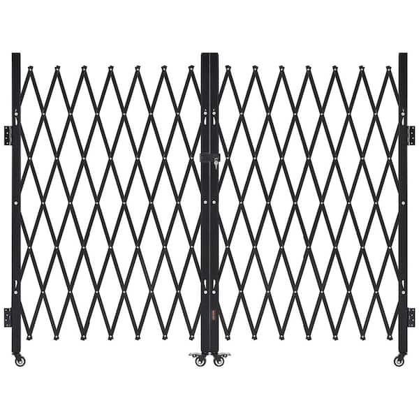 Double Folding Security Gate Lockable Scissor Gate 360° Swivel Casters Retractable 145.67 x 63.19 in. Black Steel