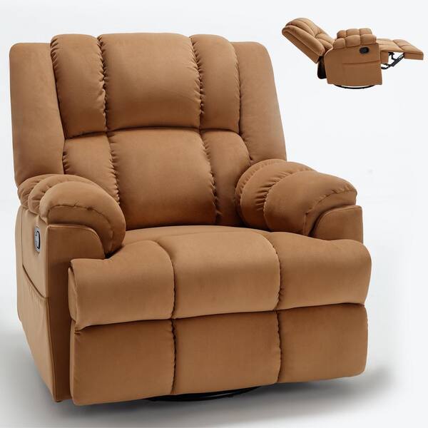 Boyel Living Yellow Brown Manual Recliner Chair with Rocker and Swivel in Fabric for Living Room