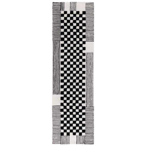Genre 2 ft. x 8 ft. Black/Ivory Checker Geometric Runner Rug