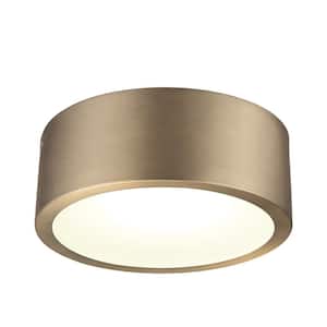 Edinburg 10.2 in. Matte Brass LED Integrated Flush Mount with Frosted Glass Shade