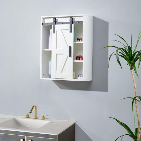 21.7 in. W x 27.6 in. H Rectangular White MDF Surface Mount Medicine Cabinet without Mirror