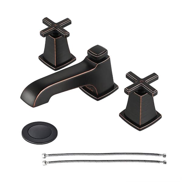 cadeninc 8 in. Widespread Double Handle Bathroom Faucet with Pop Up Drain in Oil Rubbed Bronze