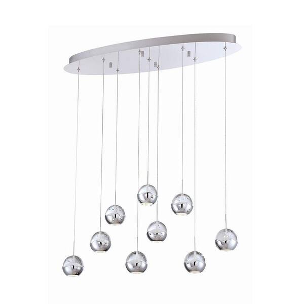 Unbranded Ice Collection 9-Light Chrome and Clear Oval Pendant