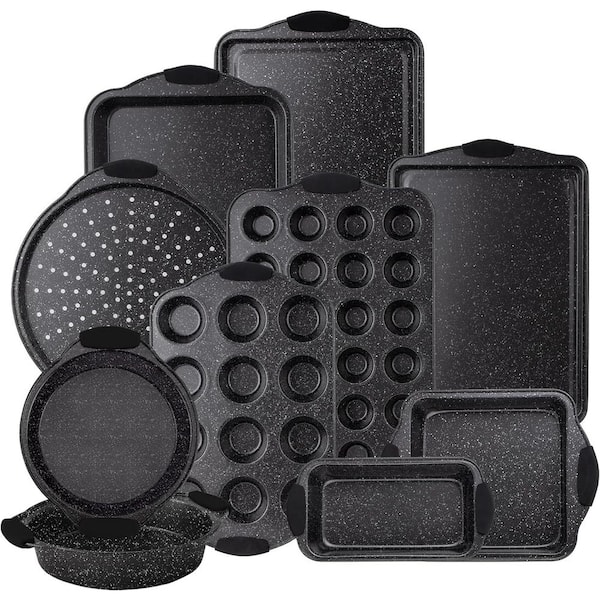 Adrinfly 10-Piece Nonstick Black Stackable Bakeware Set with PFOA, PFOS, PTFE Free Non-Stick Coating, 450°F Oven Safe