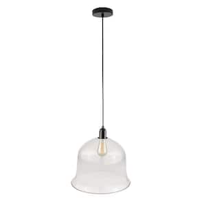 60 in. Single Black and Clear Glass Bell Shape Single Hanging Ceiling Light Pendant