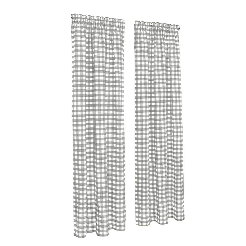 Grey and White Buffalo Check Rod Pocket Drape Panel