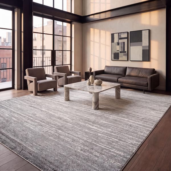 Adirondack Ivory/Silver 10 ft. x 14 ft. Solid Area Rug