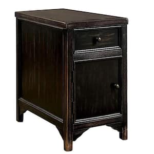 Meadow Transitional Style Antique Black Side Table with Storage Drawers and Spacious Cabinet