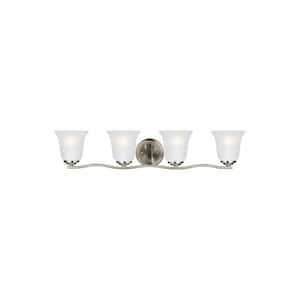 Emmons 31 in. 4-Light Brushed Nickel Traditional Transitional Bathroom Vanity Light with Satin Glass and LED Bulbs