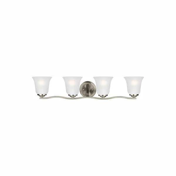 Generation Lighting Emmons 31 in. 4-Light Brushed Nickel Traditional Transitional Bathroom Vanity Light with Satin Glass and LED Bulbs