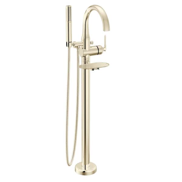 Bonacci 1-Handle Floor Mount Tub Filler Trim in Lumicoat Polished Nickel with Hand Shower (Valve Not Included)