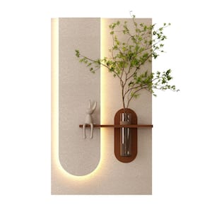 Adjustable 3-Color LED Sandstone Wall Decor with Simulated Green Plants-3D Art Sculpture, Glass Vase and Rabbit Statue