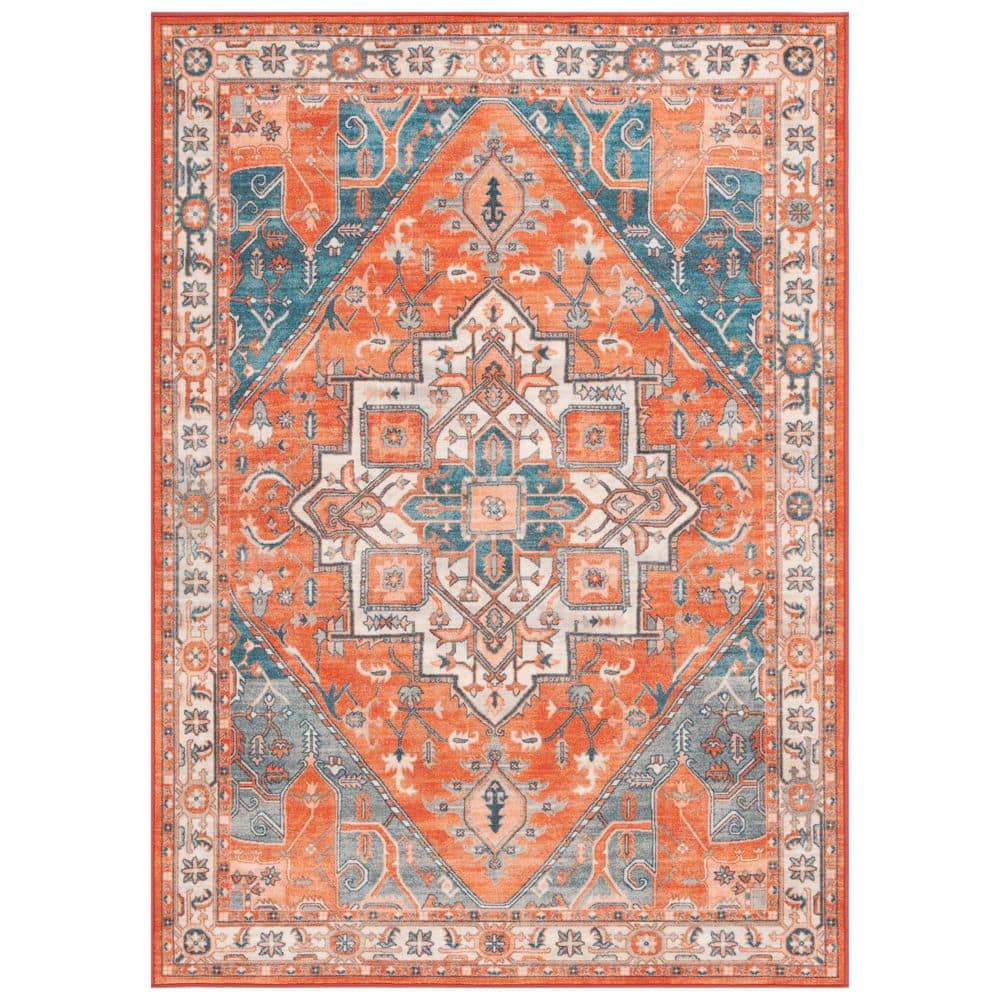 SAFAVIEH Journey 9 ft. x 12 ft. Rust/Blue Ivory Machine Washable ...