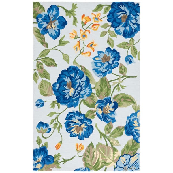 Jardin 3 ft. x 5 ft. Light Gray/Blue Floral Leaves Area Rug
