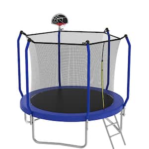 Basketball Hoop Equipped 10 ft. ASTM Approved Reinforced Type Safe Recreational Outdoor Trampoline Kit with Enclosure