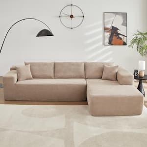 VIVI 104 in. Wide Arm 2-Piece Corduroy Fabric L-Shape Modular Sectional Sofa in Camel with Right Chaise