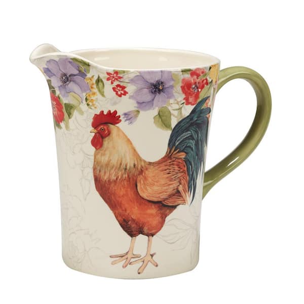 Floral Rooster Ceramic Beverage Pitcher