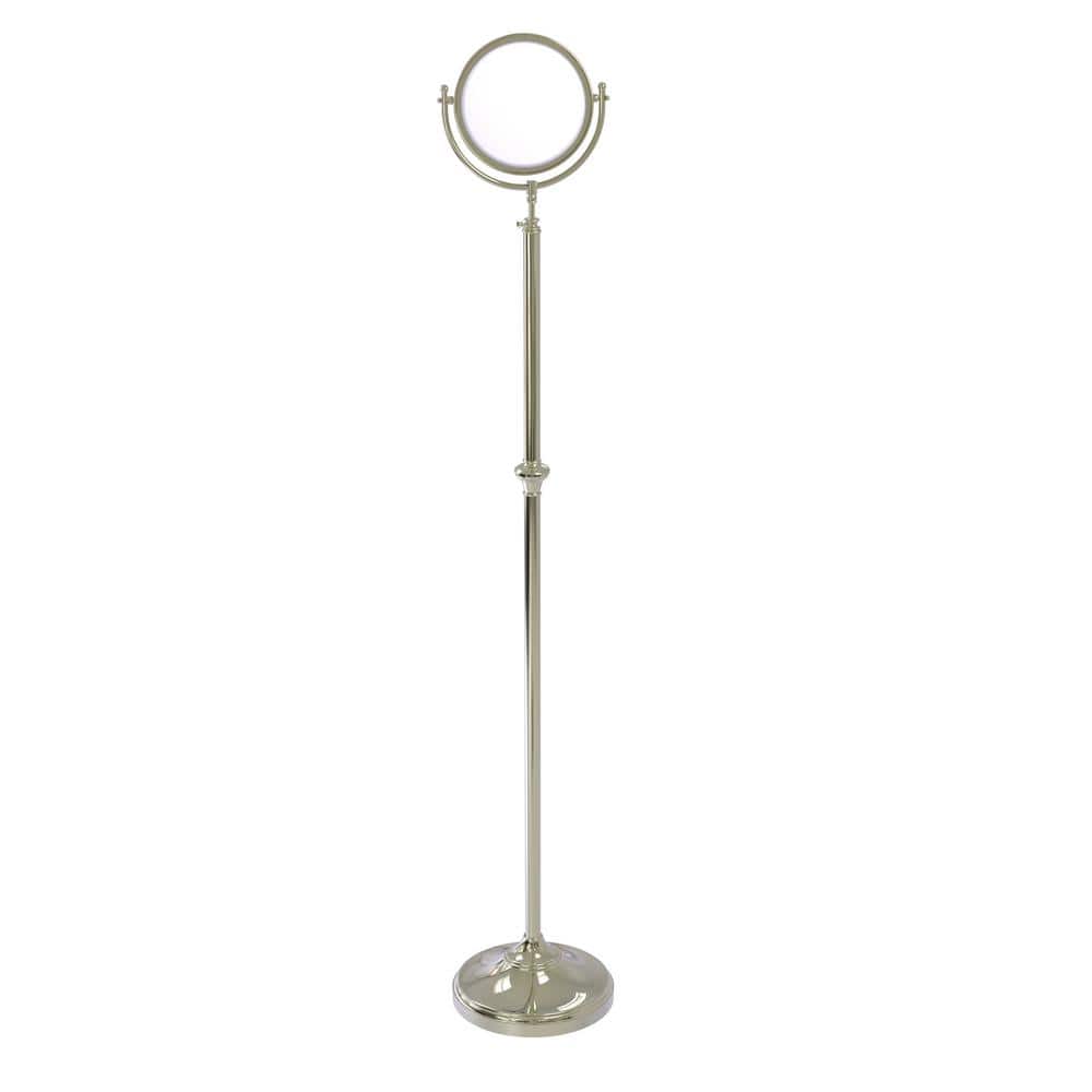 Allied Brass Adjustable Height Floor Standing Makeup Mirror 8 in. Diameter with 2X Magnification in Polished Nickel -  DMF-2/2X-PNI