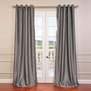 Exclusive Fabrics Furnishings Storm Grey Textured Grommet Blackout Curtain 50 In W X 96 In L Pdch Kbs7 96 Gr The Home Depot