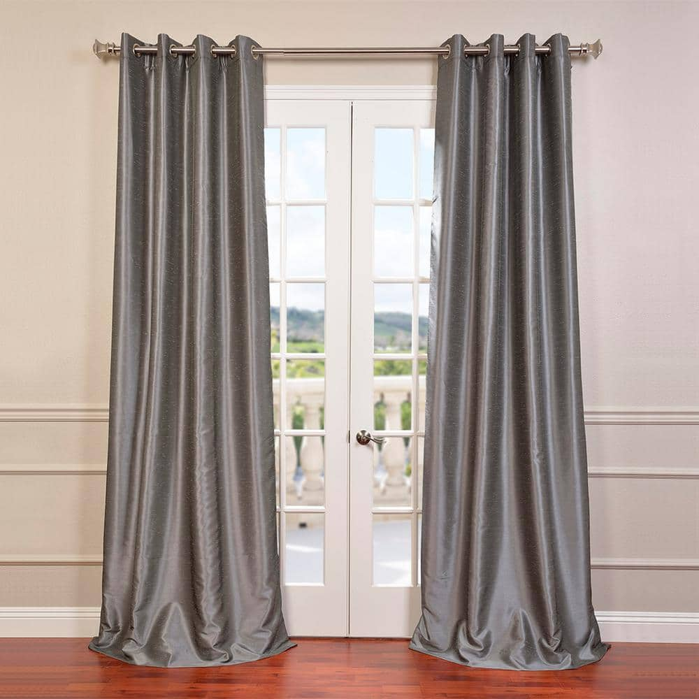 Exclusive Fabrics Furnishings Storm Grey Textured Grommet Blackout Curtain 50 In W X 96 In L Pdch Kbs7 96 Gr The Home Depot