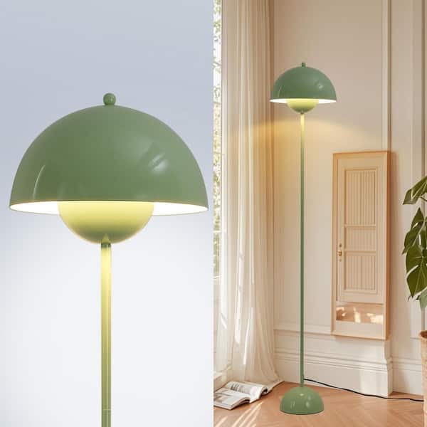 Modern 63 in. 1-Light Green LED Dome Reflecting Standard Floor Lamp for Living Room with Metal Shade and Foot Switch