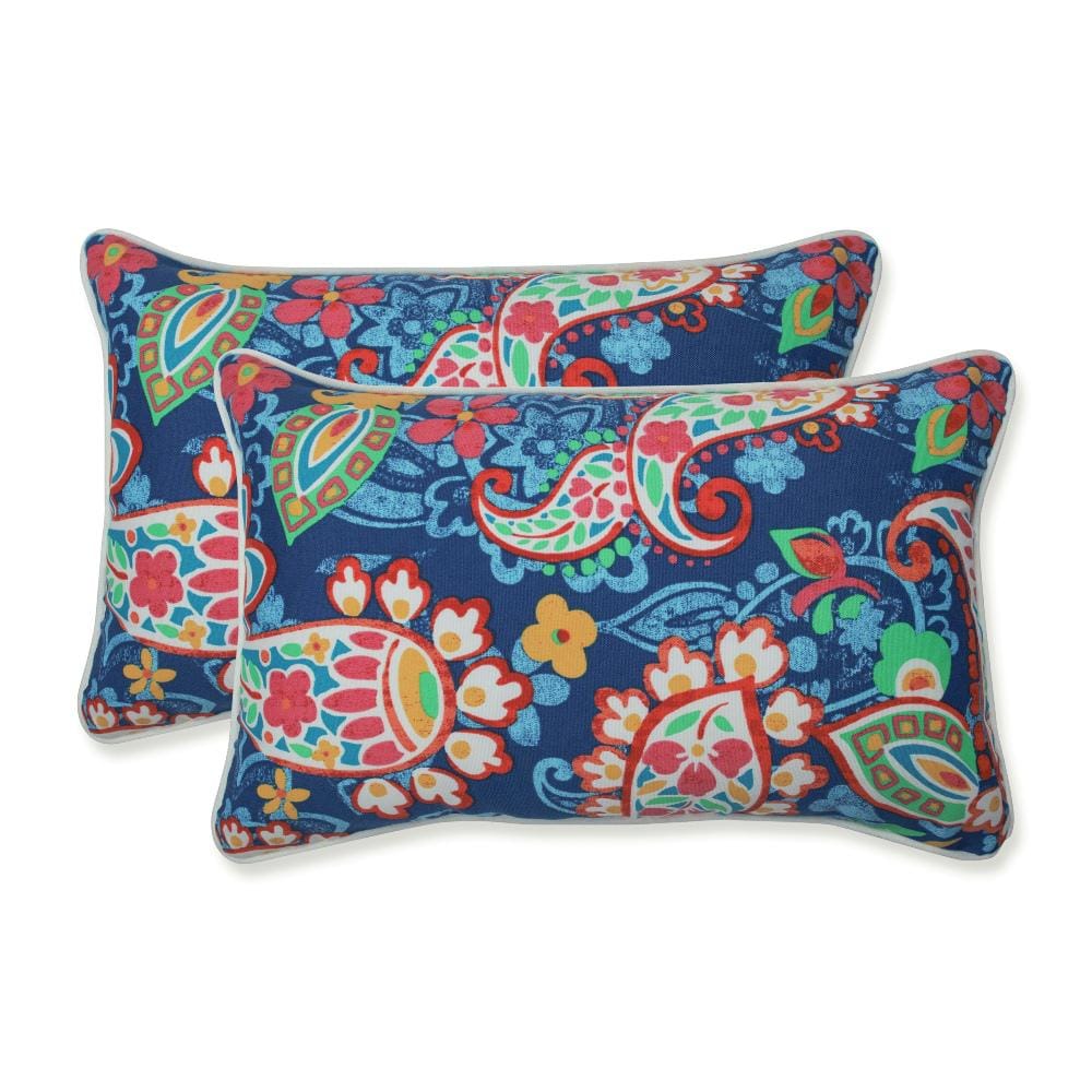 Paisley Blue and Green Rectangular Outdoor Lumbar Pillow Set