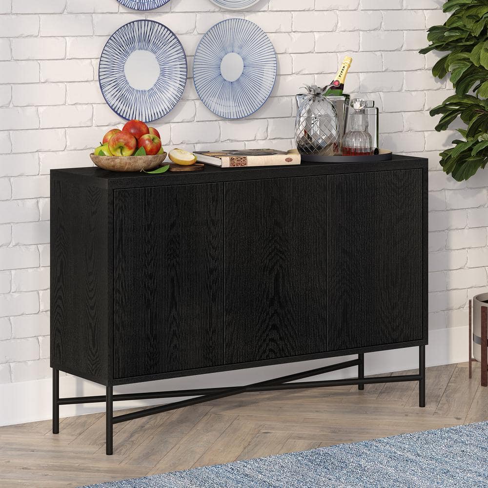 Black Grain Modern 48" Wide Buffet Table with Adjustable Shelves