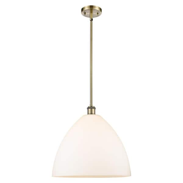 Bristol Glass 60-Watt 1-Light Antique Brass Shaded Mini Pendant Light with Painted Glass Shade