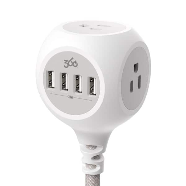 PowerBall 24 6 ft. 14 / 3 Indoor Braided Extension Cord with 24-Watt 4 USB-A-ports and Gray Cord