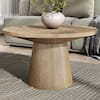 Furniture of America Leander 29 in. Oak Round Wood Coffee Table with Cone-Shaped Pedestal Base IDF-4222NT-C