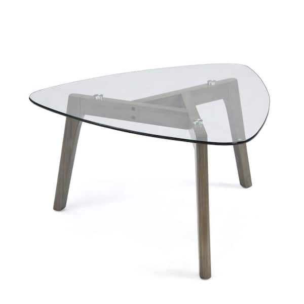 Noble House Fircrest 32.6 in. Gray Triangle Glass Coffee Table