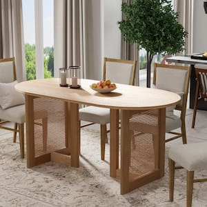 Cinna Oak Color Wood 67 in. Oval Double Pedestal Dining Table Seats 6