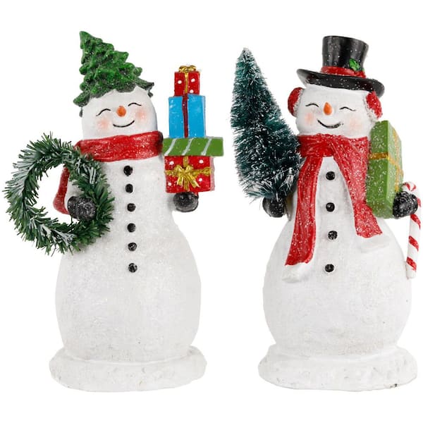Shopping Snowmen Couple with Presents Christmas Figurines - 8 in. - (Set of 2)