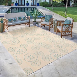 Mickey Mouse Sand Dollar Sand/Oasis 5 ft. x 7 ft. Abstract Indoor/Outdoor Area Rug