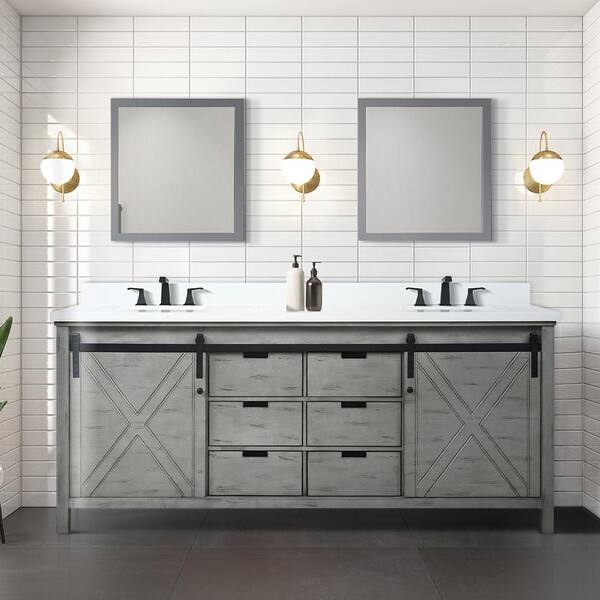 Lexora Marsyas 80-in Ash Grey Bathroom Vanity Cabinet (Mirror Included) Lexora Marsyas 80-in Ash Grey Bathroom Vanity Cabinet (Mirror Included)
