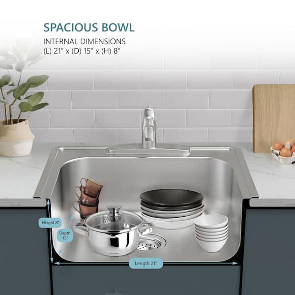 SINKDIRECT 25 in. Drop-In Single Bowl 20-Gauge Stainless Steel