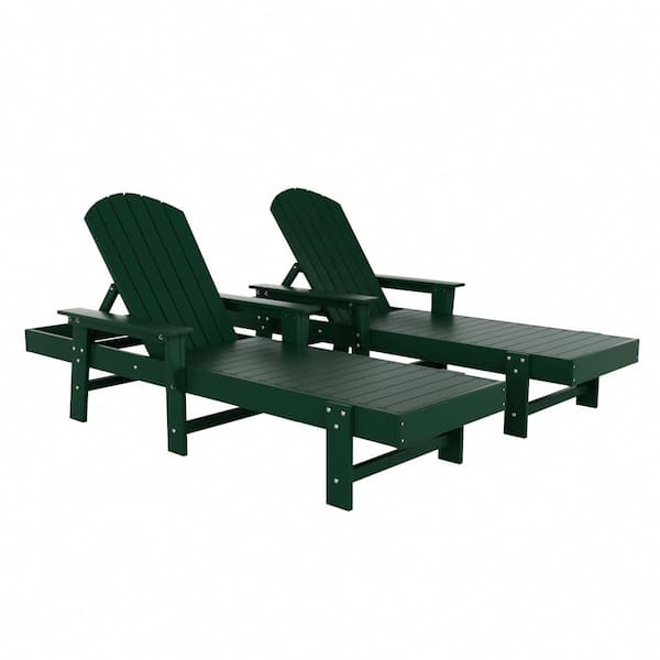 WESTIN OUTDOOR Altura 2-Piece Fade Resistant Classic Adirondack Poly Reclining Outdoor Chaise Lounge Chair with Arms in Dark Green