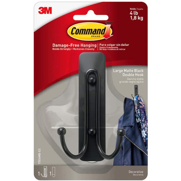 Command™ Matte Black Hooks Combo Pack 17036MB-VPEF, 3 hooks, 3 strips