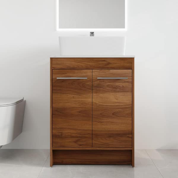 ARTCHIRLY 23.6 in. W x 18.9 in. D x 36.3 in. H Brown Freestanding Bath Vanity with White Ceramic Vanity Top