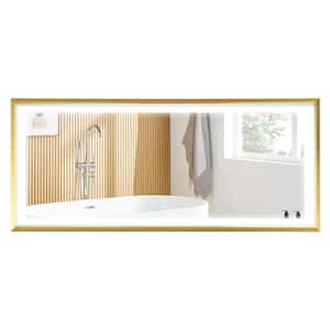 84 in. W x 36 in. H Medium Rectangular Metal Framed Wall Bathroom Vanity Mirror in Gold, Anti-Fog, Dimmable