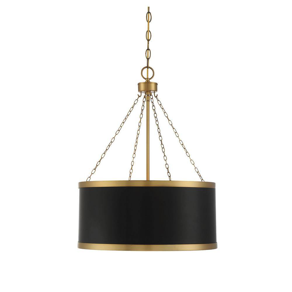 Delphi Vintage Hollywood 6-Light Black and Warm Brass Drum Pendant