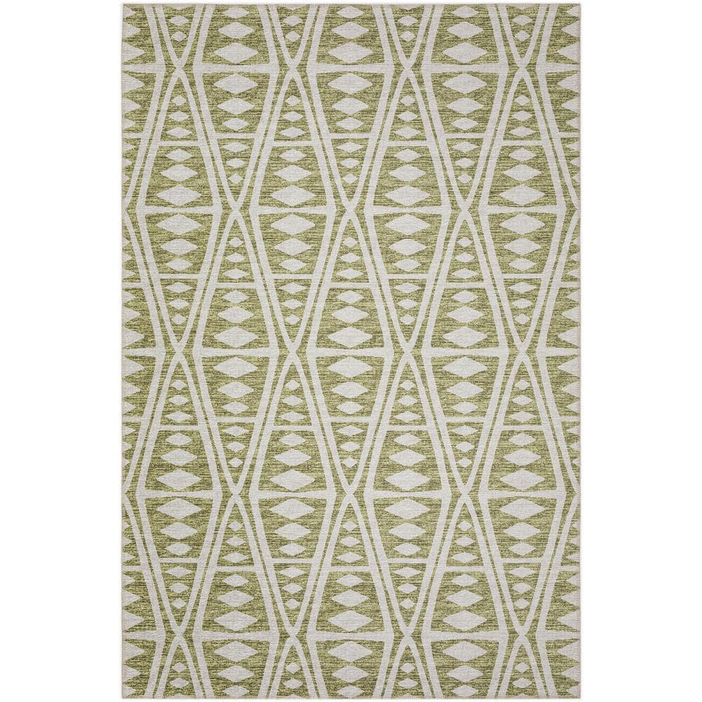 Yuma Green 9 ft. x 12 ft. Geometric Indoor/Outdoor Washable Area Rug