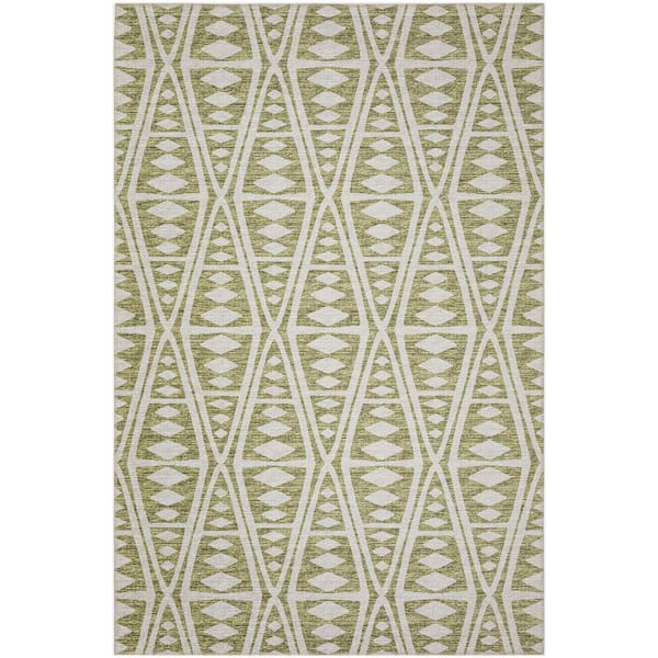 Yuma Green 9 ft. x 12 ft. Geometric Indoor/Outdoor Washable Area Rug