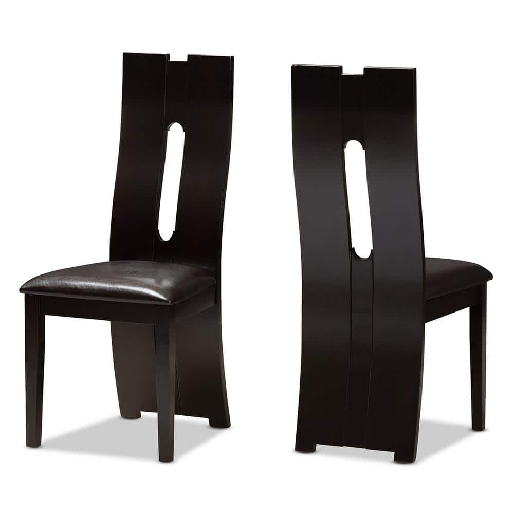 Alani Contemporary Dark Brown Faux Leather & Wood Dining Chair Set