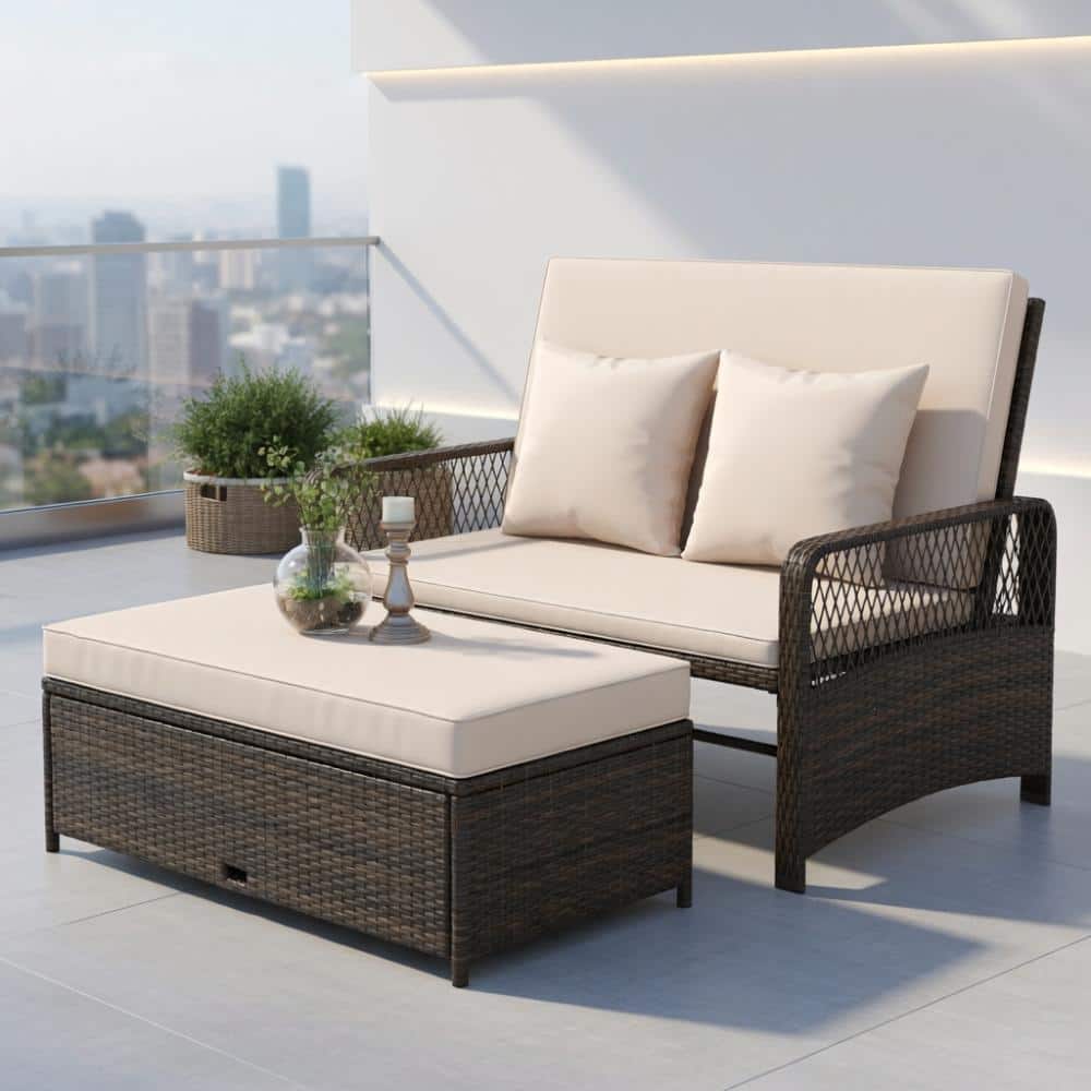 Adjustable Wicker Daybed Set, 4-Position Backrest, Multi-Color Cushions, Metal Frame & Storage Ottoman price history on PriceWatchPro