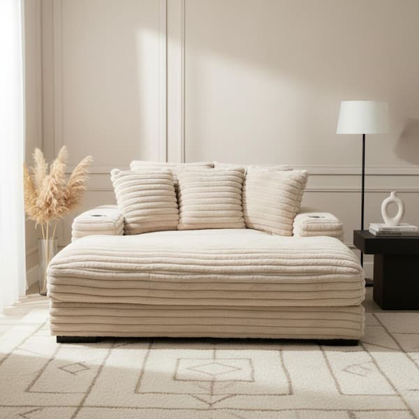 Cocoon Taupe Polyester with Cupholder and USBs Oversized Track Arm Chaise Lounge