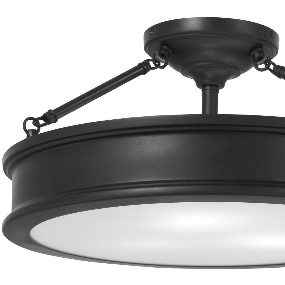 Coal Finish 3-Light Semi-Flush Mount with Glass Shade