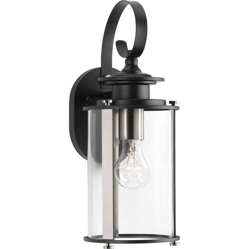 Black and Bronze Dimmable Outdoor Wall Lantern with Clear Glass Shade