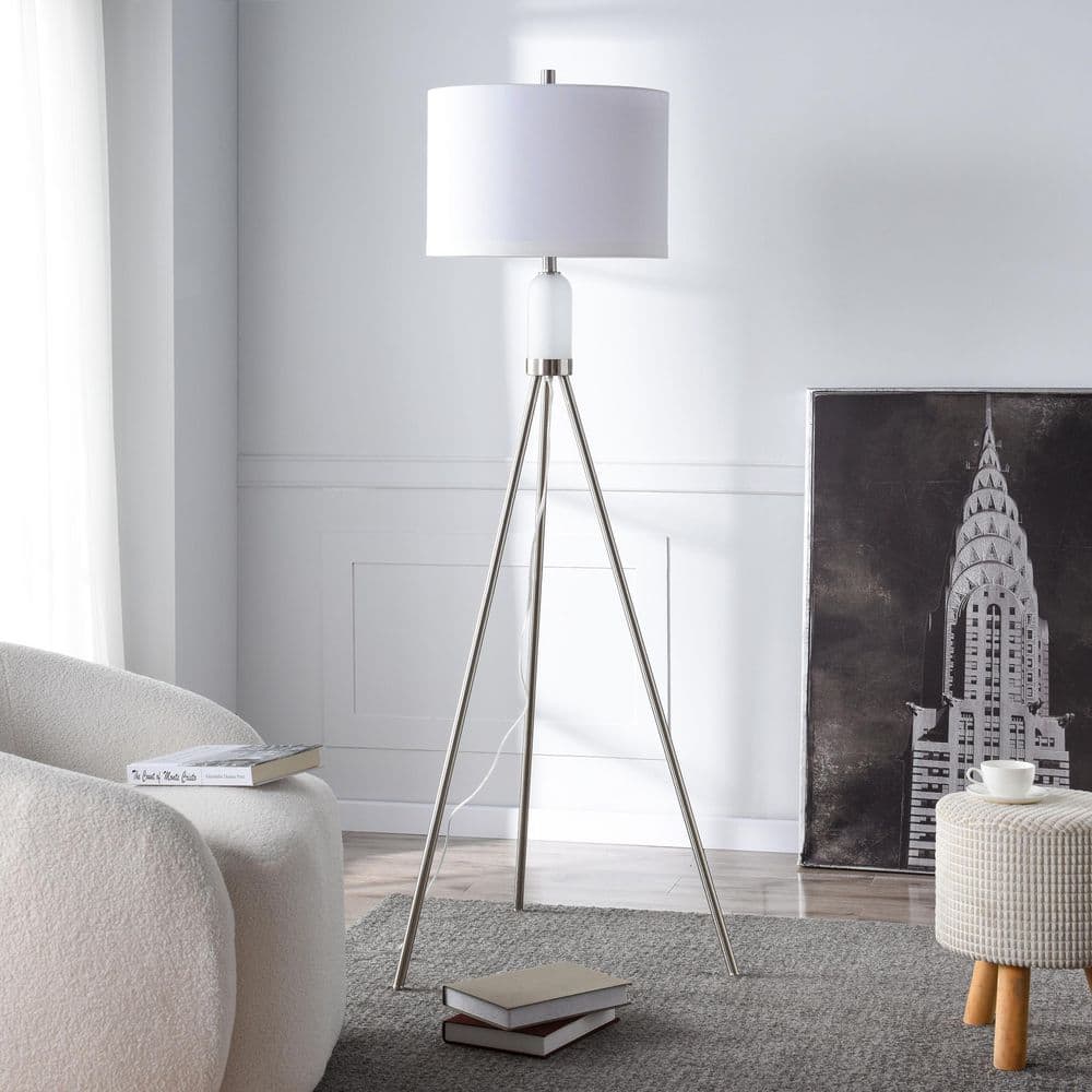 Orion 63.25 in. Silver Contemporary 1-Light Standard Floor Lamp for Living Room with Linen Drum Shade price history on PriceWatchPro