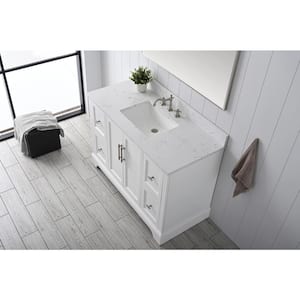 Chambery 48 in. W x 22 in. D x 34.5 in. H Bathroom Vanity in White with Engineered Marble Top